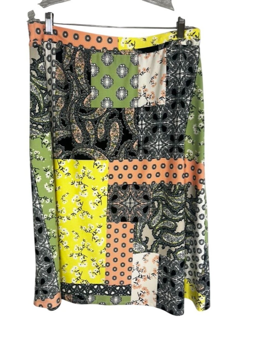 Colorful Floral Patchwork Skirt L Boho indie Folk Festival Hippie Earthy Paisley